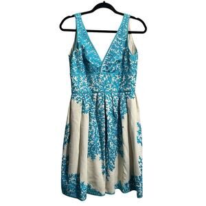 Naeem Khan Couture Blue Raw Silk Embroidered Cocktail Dress Size 6